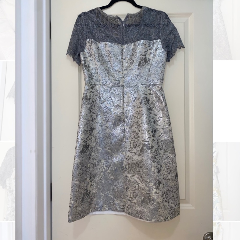 T Tahari silver grey knee length dress